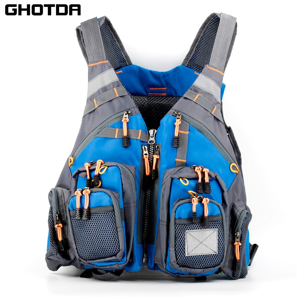 Giubbotto di salvataggio da pesca barca a vela kayak gilet da pesca professionale vestiti galleggianti multitasche riflettore traspirante per la visione notturna