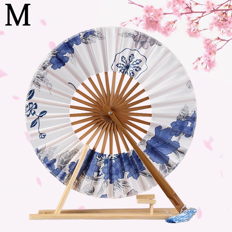 Classic Cherry Bloem Japanse Blossom Hand Fan Oppervlak Vouwen Bamboe Ronde Cirkel Fan Bruiloft Gunsten: M