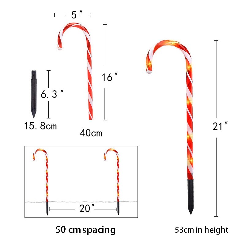 Christmas Pathway Lights, 10 Sets Candy Cane Lights Tall Pre-Lit with Warm Light LED Per Candy Cane Light US Plug