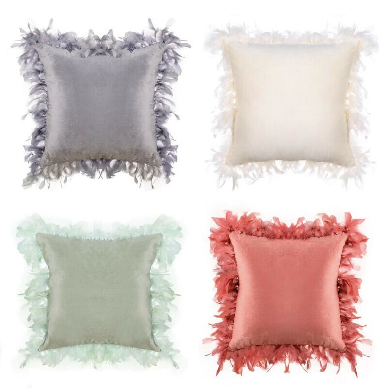 Almohada de plumas Vintage para sofá, asiento, silla, cojín de respaldo de coche de gama alta, de satén de seda, suave,