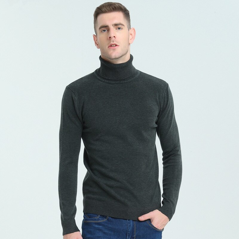 Herre rullekrave bomuldstrøje varm efterår vinter blød slim fit behageligt langærmet tøj strikket afslappet herre sweater: Mørkegrå / 4xl