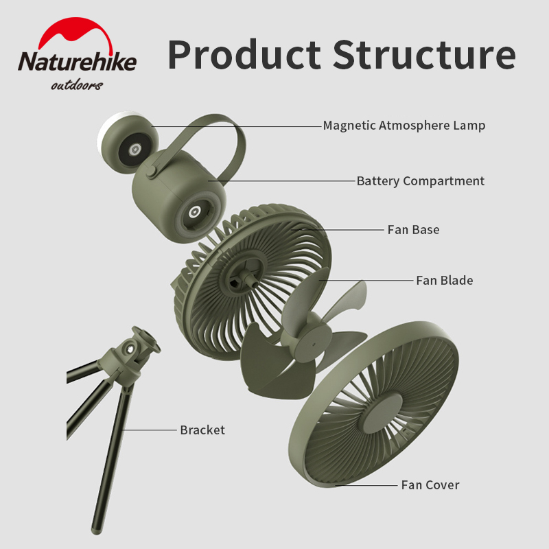 Naturehike campingventilator ultralet sommerlampetilbehør multifunktionel genopladelig stativ stående telt loftventilatorlampe