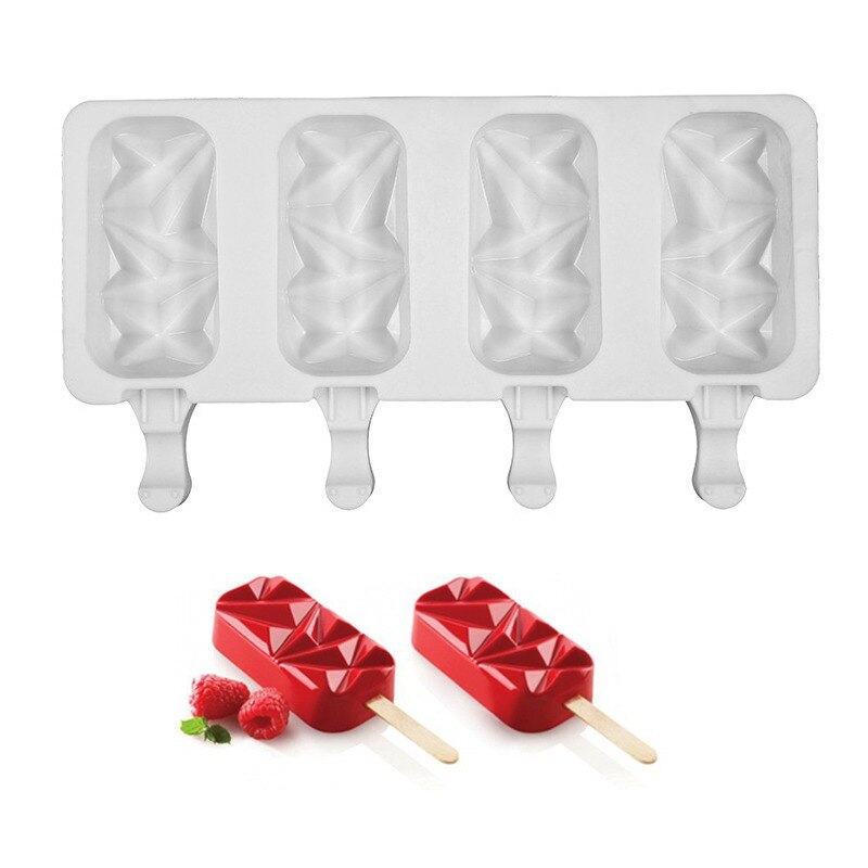 Silicone Popsicle Mold Ice Cream Mould with Wooden Sticks Summer DIY Homemade Ice Cube Tray Ice Pop Block Dessert Maker Tool: G437476