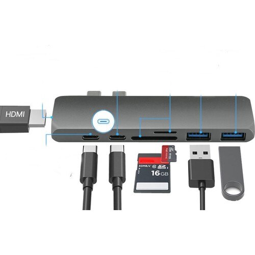 Zug Typ C 7 in 1 Hub Hdmi-Kartenleser-Usb 3,0 Multiplexer Typ C Weibliche