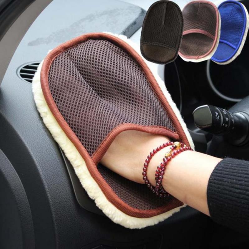 Bilvask hansker bil styling ull myk rengjøringsbørste motorsykkel vaskemaskin rengjøringsbørste motorsykkel vaskemaskin pleieprodukter: Brun
