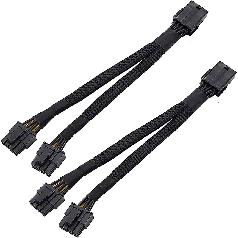 Gpu pcie 8- pins hun til dobbel 2x 8- pins  (6+2)  hann pci express strømadapter flettet y-splitter forlengelseskabel ,20cm