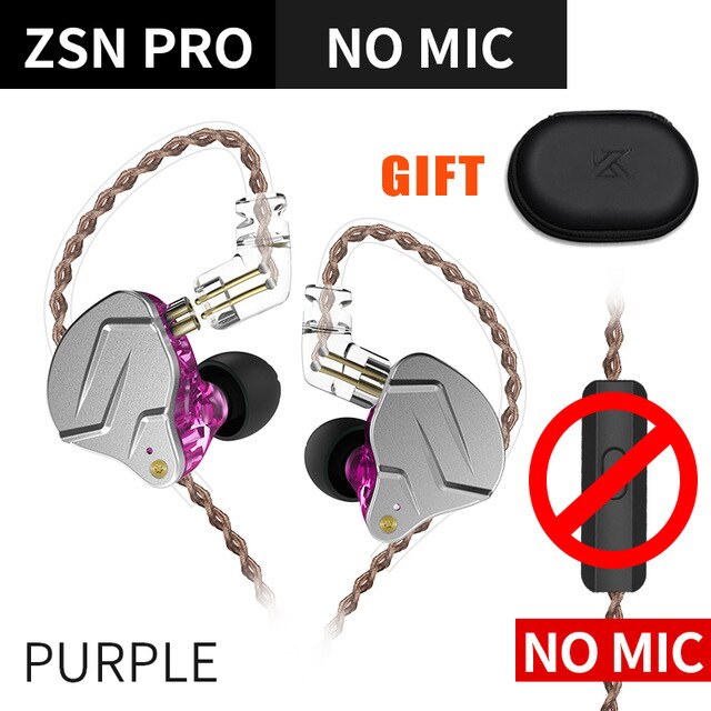 KZ ZSN Pro X Wired Headsets Stereo Bass Hybrid In-Ear Earphones Monitor Sports Gaming Headsets for Xiaomi Samsung Huawei Phones: purple no mic