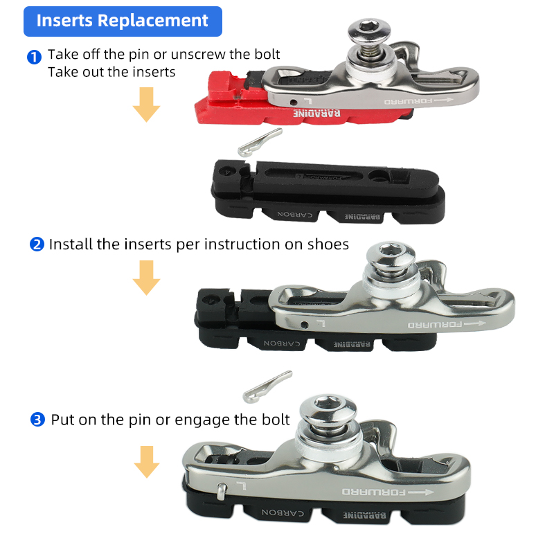 Road Brake Pads Cartridge type for V-Brake Cantilever Low Wear Tear Carbon Rim Stopper BMX Road Bike Brake Shoes Inserts