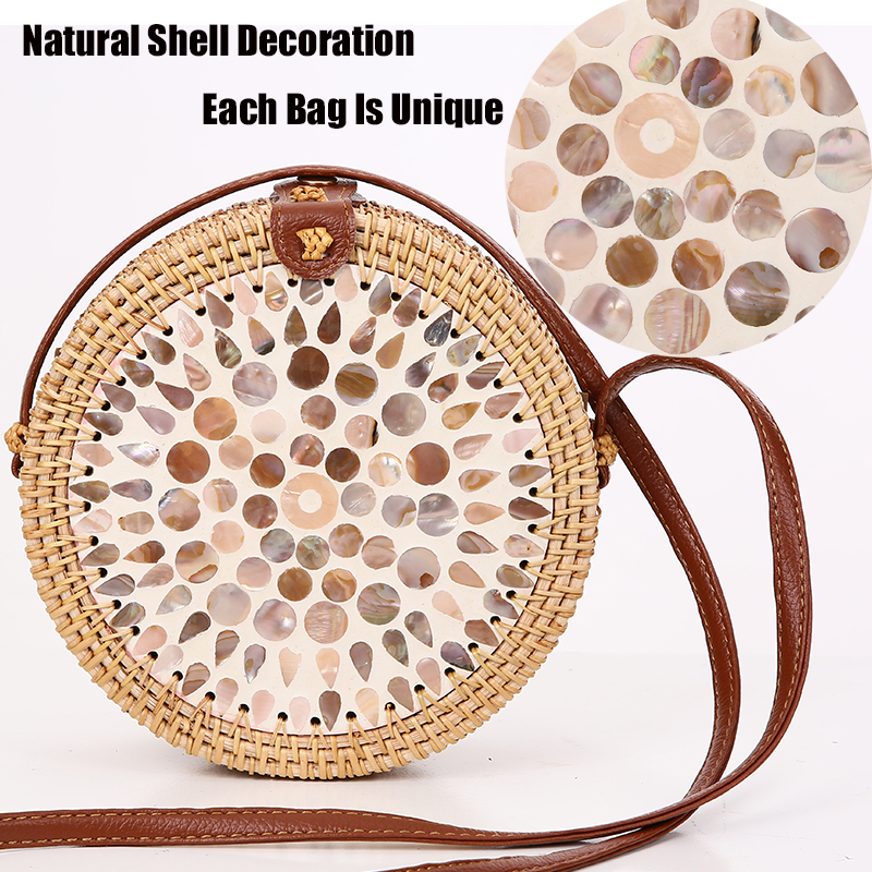 Ronde Strozak Rotan Vrouwen Tas Zomer Holle Handgemaakte Messenger Crossbody Tas Strand Handtassen Bohemen Bolsas Femininas