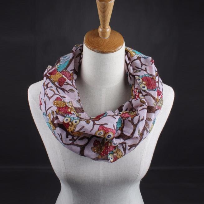 Round Neck Scarf For Women Owl Pattern Print Warm Ring Scarves Snood Wrap Shawl Ladies Autumn Winter Bandana: Pink