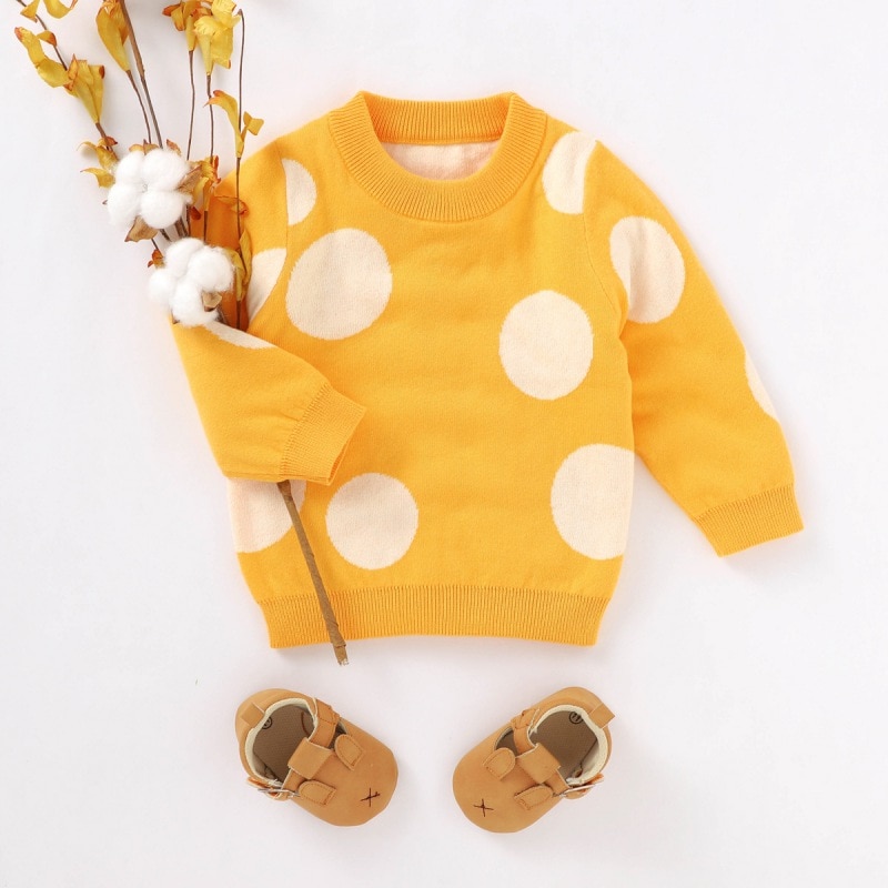 Suéter informal cálido para bebés y niños, suéter de punto de algodón con estampado de lunares, ropa de abrigo para invierno, Tops