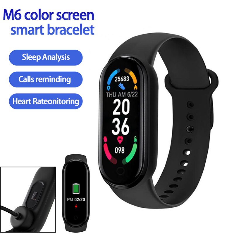 M6 Smart Horloge Magnetische Adsorptie Opladen Sport Fitness Armband Hartslag Tracker Bloeddrukmeter Smartwatch