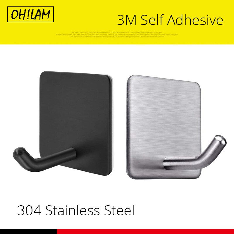 3M Sticker Adhesive Stainless Steel Wall Mount Holder Hook 1pc Door Clothes Coat Hat Hanger Hanger Towel Clothes Robe Rack