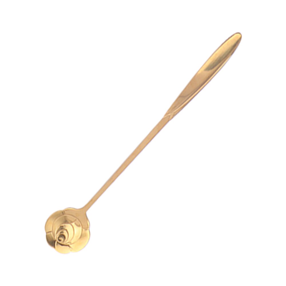 Flowers Gold Spoon Long Handle Dessert Tea Coffee Mixing Spoon Stainless Steel Vintage Teaspoons Drink Tableware: B-Gold