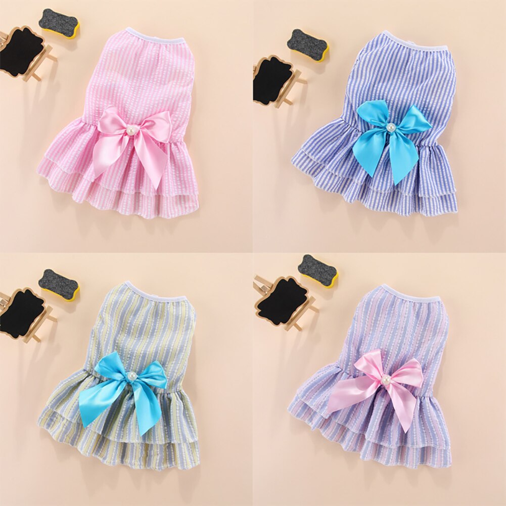 Soft Cute Dog Dress Vertical Stripe Butterfly Pet Dress Comfortable Puppies Cat Princess Dress Party Dog Dress Wedding Pet Dress