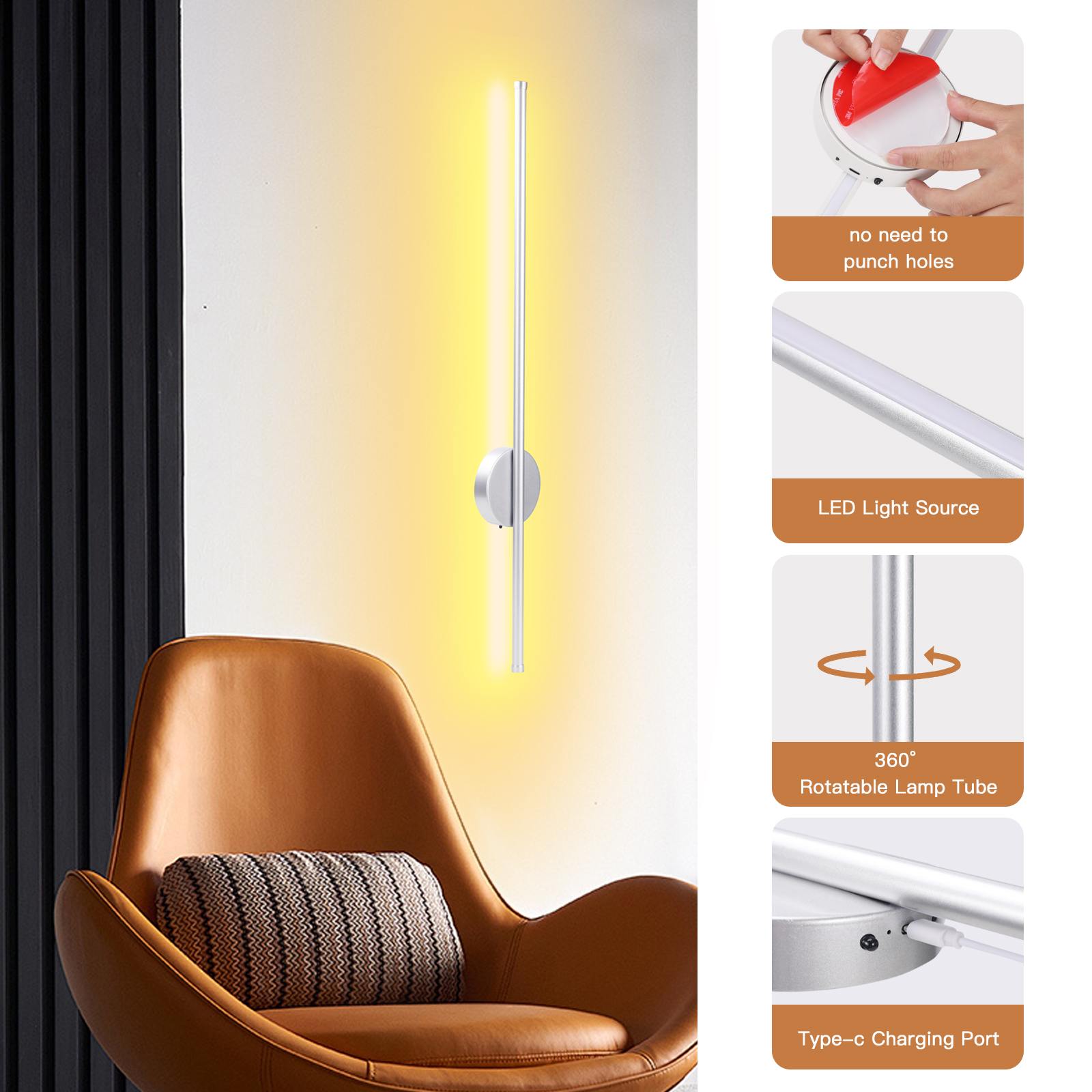 USB Oplaadbare LED Wandlamp Magnetische Aantrekkingskracht Afstandsbediening Licht Slaapkamer Nachtkastje Spiegel Hotel Verlichting 1PCS 50/80cm Strip