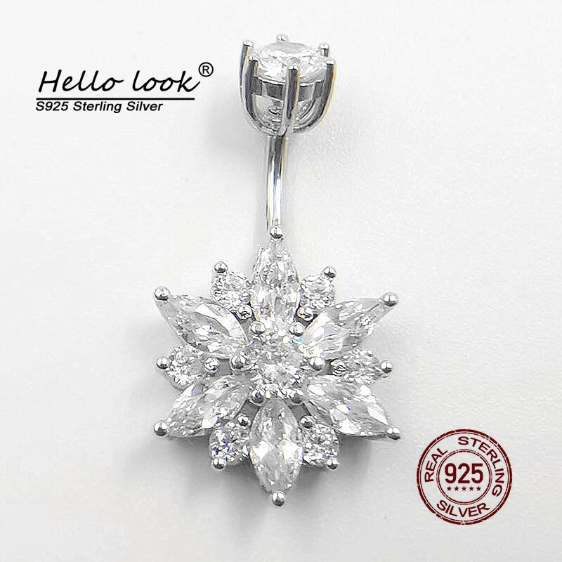Hellolook bauchnabelpiercing mit chrysanthemen und zirkonia für damen , 925 stück, sterlingsilber, sexy körperschmuck