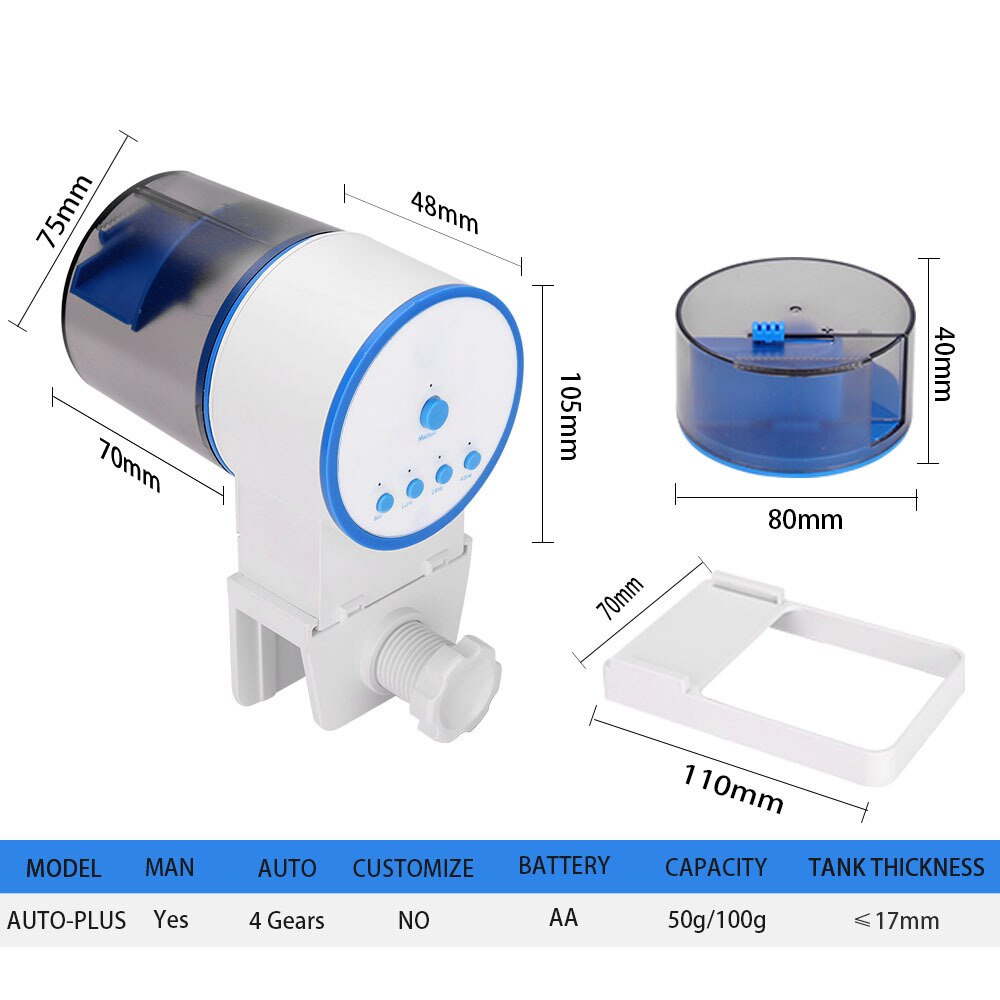 Automatic Fish Feeding With Intelligent Timing LCD Large Capacity Food Feeder For Aquarium Fish Tank Pet Feeding Dispenser: AUTO-PLUS