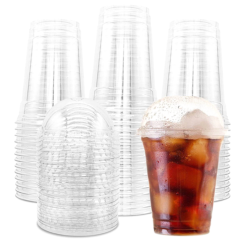Engangs klare plastkopper med lokk til fruktjuice, melk, te, iskaffe, kalde drikker, iskrem, dessert, ta bort, festbruk: Grå / 1pc