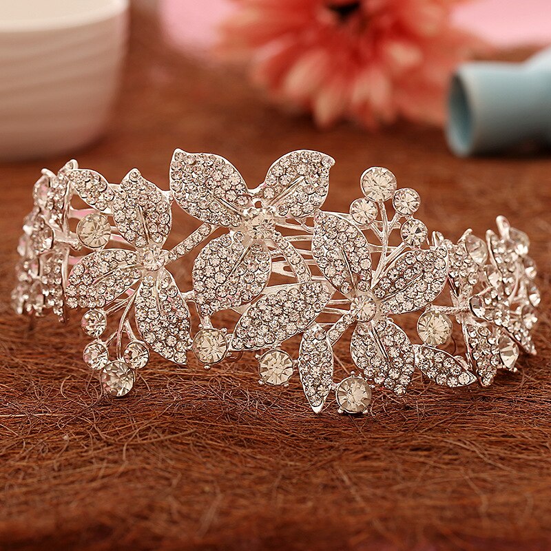 Argent plaqué fleurs florales mariée cheveux accessoires à la main cristal mariée étoilé mariage cheveux peigne strass diadèmes couronne