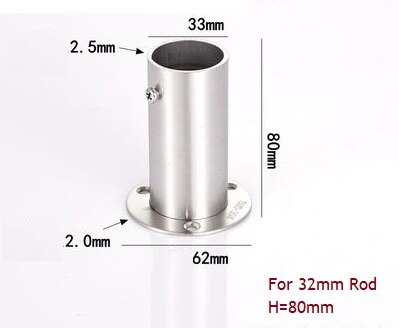 2 st/lot 201 304 rostfritt stål 60mm 80mm hög hög flänshållare fäste garderobsstång vägggolv 19mm 22mm 25mm 32mm rör: 201 rostfritt stål / 32mm h80mm