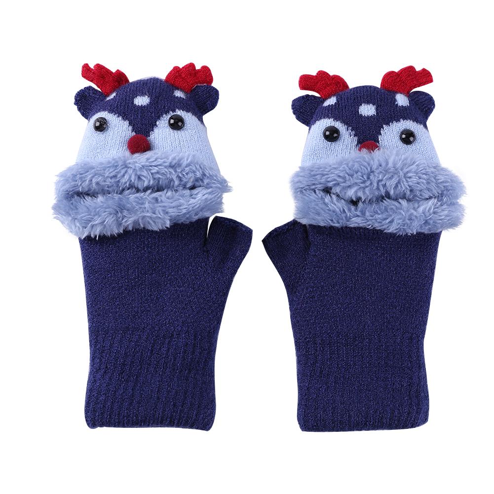 2pcs Winter Baby Gloves 2 In 1 Comfortable Thick Knit Wool Half Finger Gloves + Full Finger Gloves Kids Christmas Xmas Birthday: Navy Blue