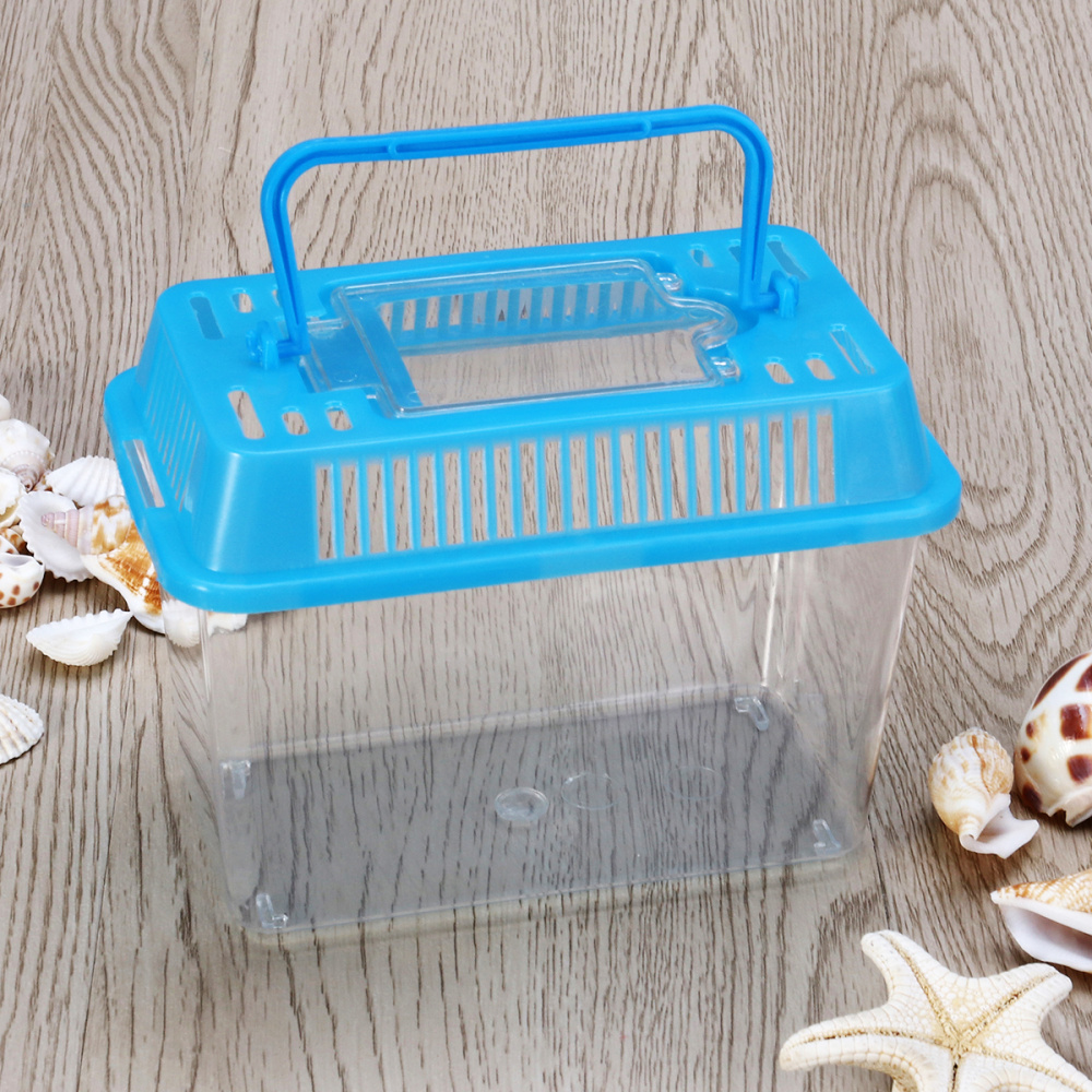 Mini Fish Tank Handheld Fish Tank for Turtle and Pet Fish (Red - Lid for Random)