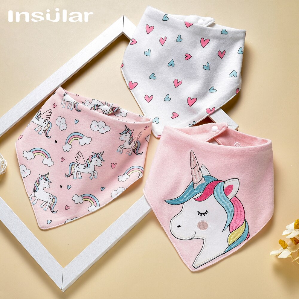 Bavoirs en coton pour bébés, 3 pièces, tissu d'alimentation, Smock pour nourrissons, serviette de salive de dessin animé, accessoire d'alimentation doux pour bébés