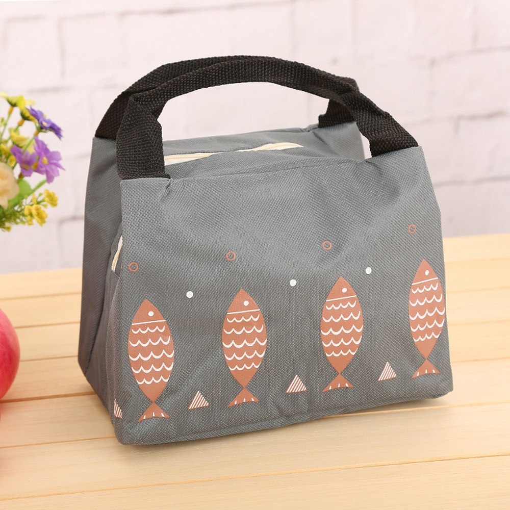 Cute Cartoon Owl Lunch Box Food Container Storage Box Portable Kids Student Lunch Box Bento Box Container With Compartments Case: Grey bag