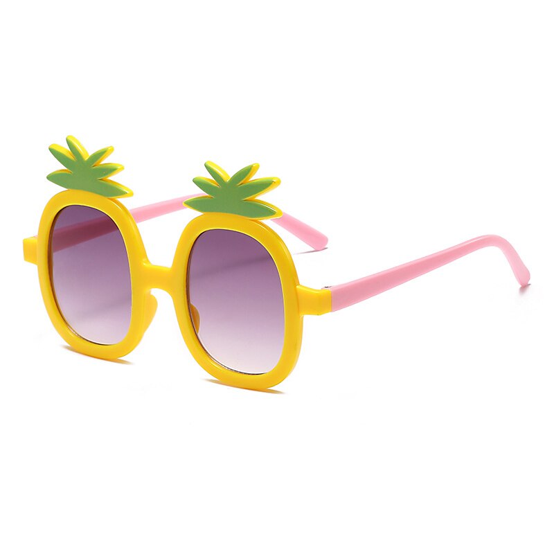 Lunettes de soleil rondes pour enfants, mignonnes, pour bébés garçons et filles, à la , Vintage, dessin animé, ananas, Protection UV, classiques: YELLOW