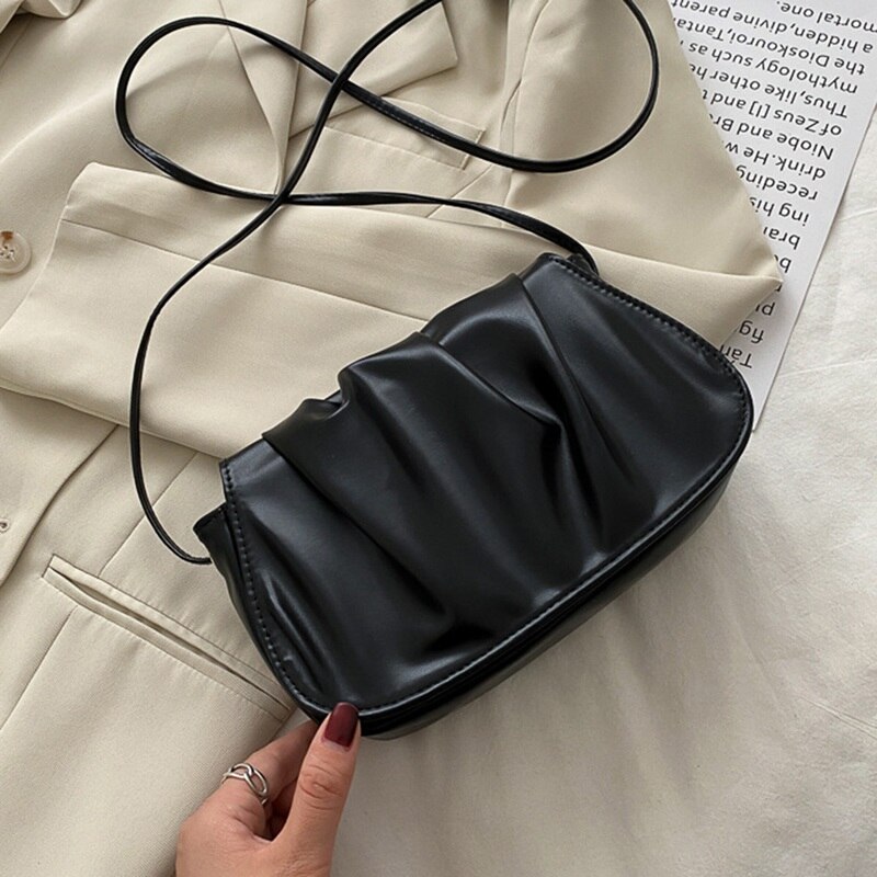 Dames zachte leren schoudertas meisjes kleine vierkante crossbody tas dames dumpling tas: Zwart