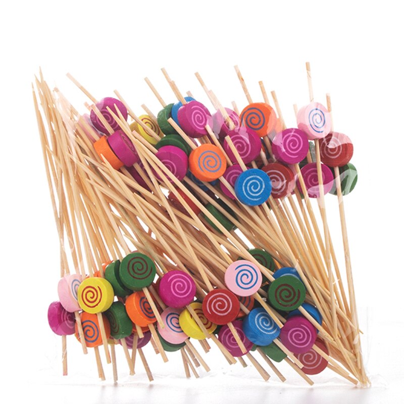 100pz stuzzicadenti decorativi a forma di stella Bastoncini di bambù per cocktail Bastoncini di frutta usa e getta 12cm Decorazione colorata per buffet di cibo Decorazione da tavola per feste: stile 2