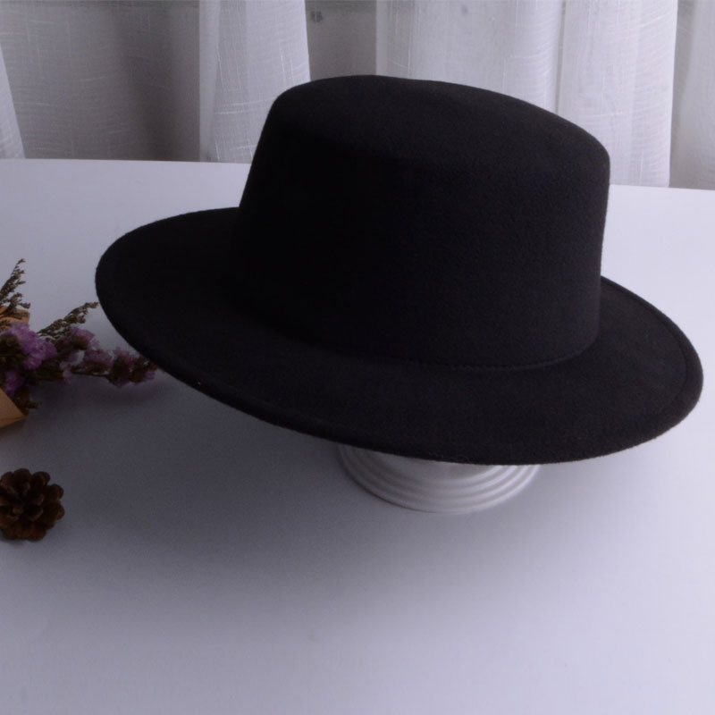 Bred rand svart fedora hat svinekage hat mænd damer filthuer mænd kvinder sorte herre hatte fedoras: 2