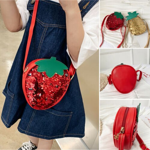 Schattige dames meisjes fruit schoudertas tote portemonnee messenger crossbody tassen handtas pailletten kindertas babymeisjes schattige handtassen