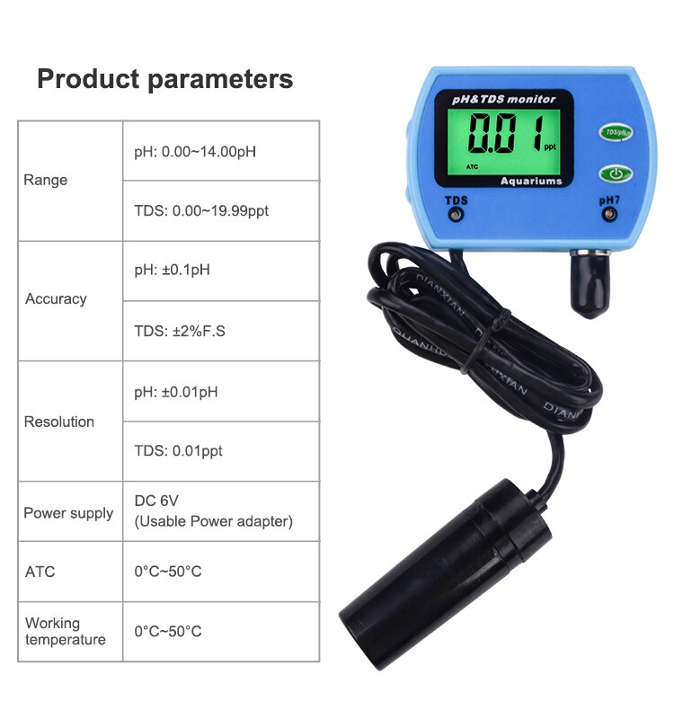 Yieryi 2 in 1 Tester Multi-parameter Good Water Monitor pH TDS Meter Multiparameter Water Analyzer