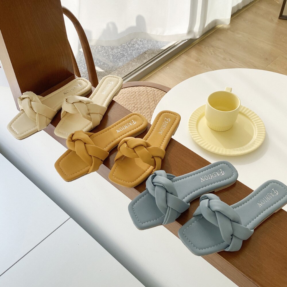 Damesschoenen zomer buiten sandalen dames touw breien twist slippers platte strandschoenen meisjes winkelstraat slippers