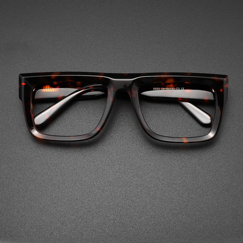 Retro Dicke Rechteck Sonnenbrille für Männer Acetat Brillen Rahmen Coole Sonnenbrille Nicht verschreibungspflichtige Klare Linse Spektakel: Black