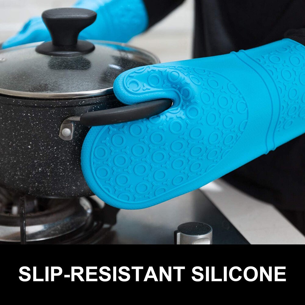 Doppel Schicht Backen Handschuhe Wärme-Beständig Silikon Handschuhe mit Baumwolle Küche Backofen Handschuhe Mikrowelle Handschuh Nicht-Unterhose Topf Halfter