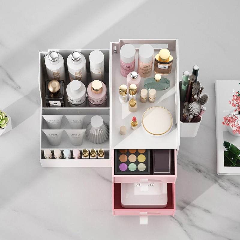 Dresser Organizer For Cosmetics Box Plastic Table Facial Makeup Dust-proof Drawer Rack Bathroom Living Room Storage Container