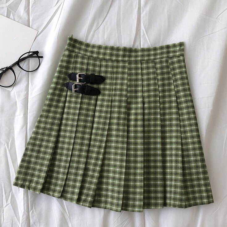 Summer Casual Women Skirts Harajuku Student Korean Pleated Skirt High Waist Female Sweet Mini Plaid Cute Kawaii Skirts