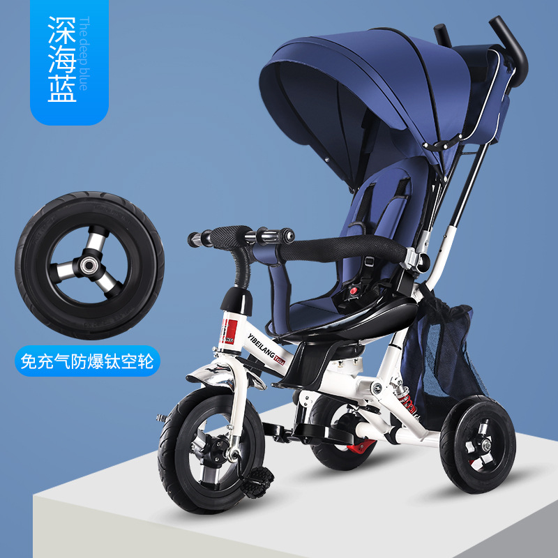 4 in 1 Child Tricycle Stroller Folding 3 Wheels Bicycle Stroller Shock Absorption with Storage Bag 3-6Y Kids Trike Bike: Blue