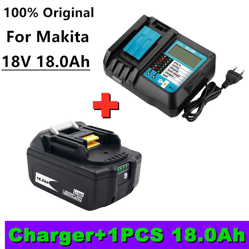 Original 18V 18Ah Battery 18000mah Li-Ion Battery Replacement Power Battery for MAKITA BL1880 BL1860 BL1830battery+4A Charger