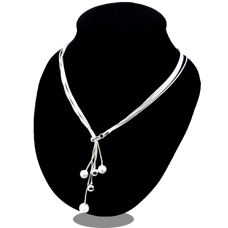 OMHXZJ Persoonlijkheid Mode OL Vrouw Meisje Party Huwelijkscadeau Zilveren Multi Kralen Lijnen 925 Sterling Zilveren Ketting NC18
