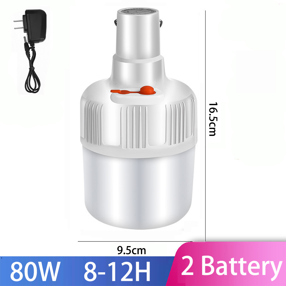 Portable Camping led Light Bulb Rechargeable Emergency Lights LED Battery Tent Solar Outdoor Lantern Lighting for Patio Garden: 80W 2Battery / EU
