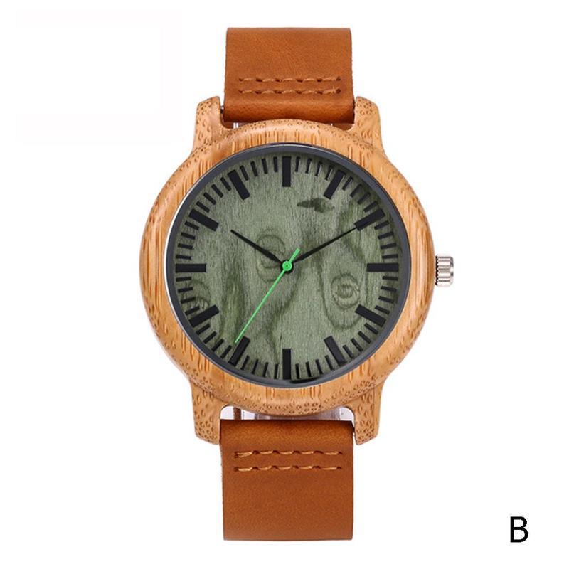 Reloj de madera bambú, novedad en Reloj de madera para Hombre hecho a mano con de bambú, Reloj de pulsera de cuarzo para Hombre, 1 unidad: B