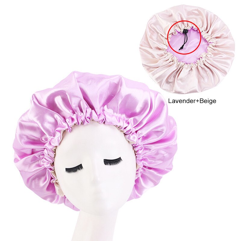 Reversible Satin Hair Bonnets Caps Women Double Layer Adjust Sleep Night Headwear Cover Hat For Curly Hair Styling Accessories: Light Purple
