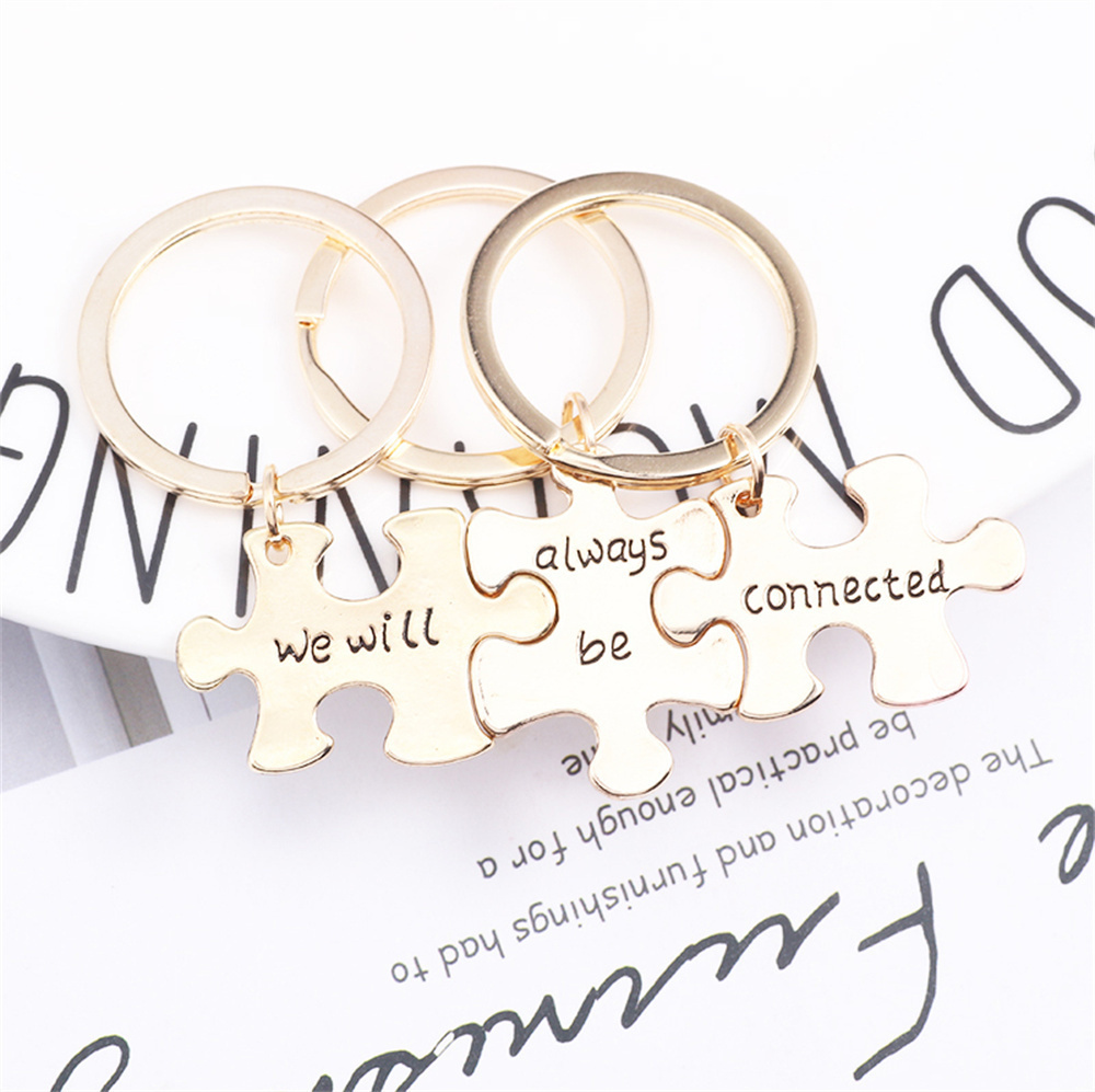 Trendy beste vrienden sleutelhanger gesneden We zullen altijd verbonden zijn sleutelhanger 3-delige puzzel geometrie sleutelhangers Bff sieraden Llaveros