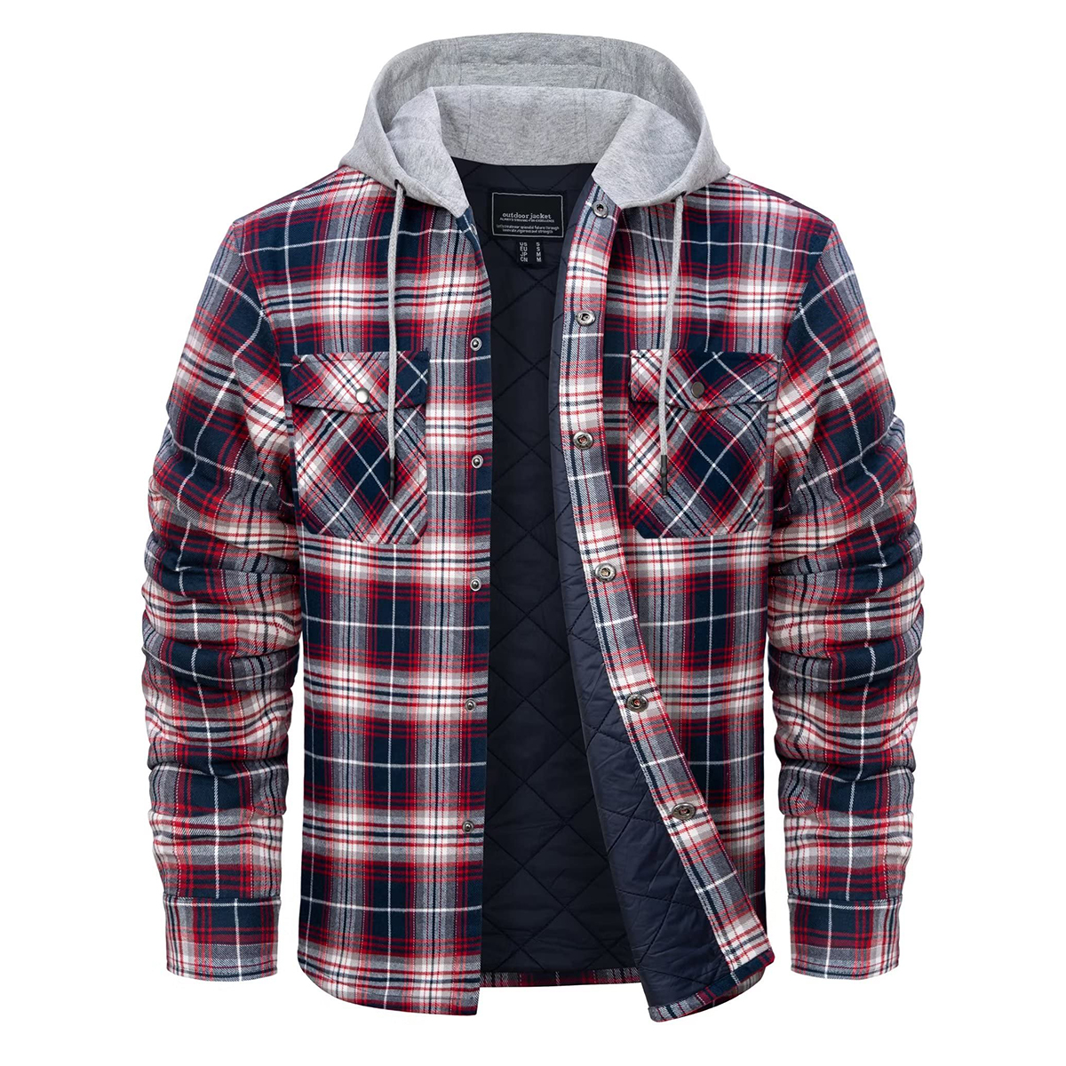 TACVASEN Men's Flannel Shirt Jackets with Hood Long Sleeve Quilted Lined Plaid Coats Thick Warm Winter Casual Hoodie Outerwear: S / Beige