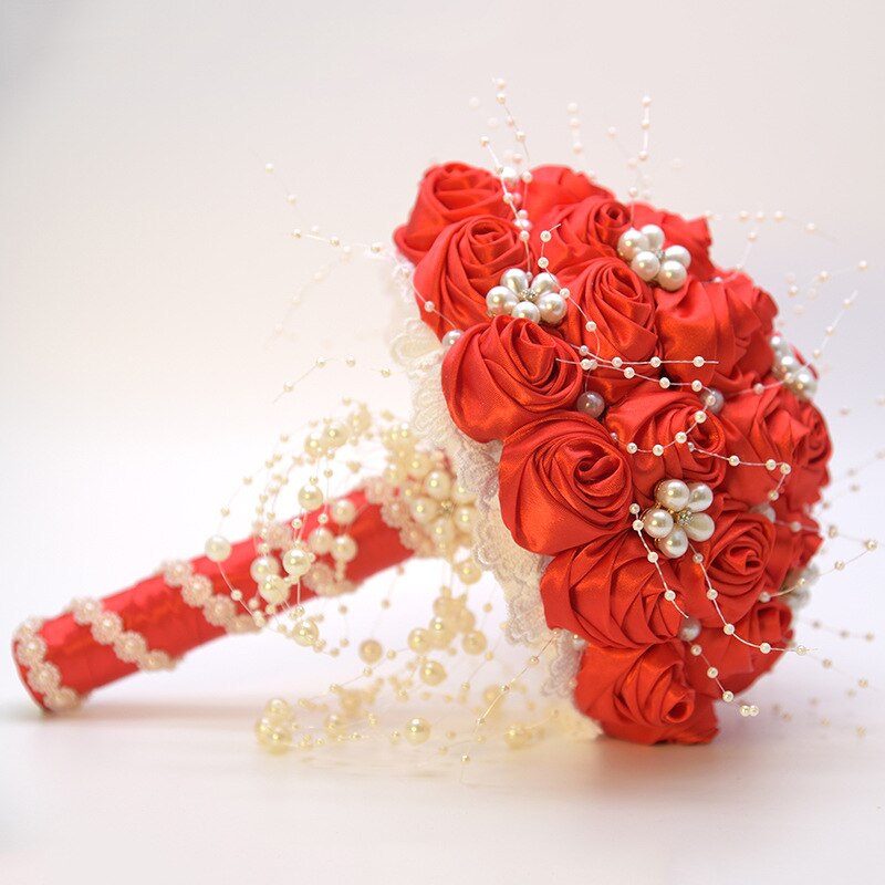 Kyunovia-ramo de flores rosas seda Borgoña, impresionante adorno de perlas para novia, dama de honor, boda: Red