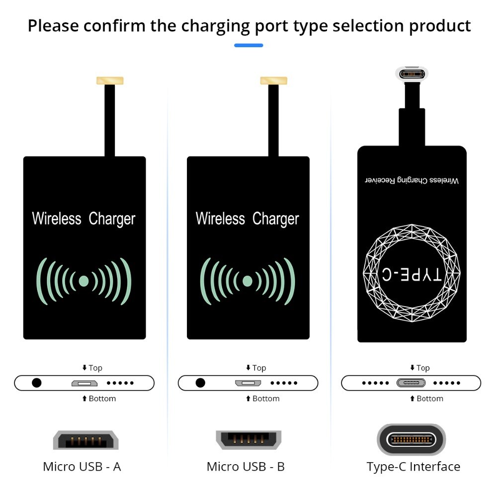 FONKEN Qi kabellos-ladegerät Ladung Empfänger Mikro USB Typ C Qi Drahtlose Ladegerät Ladung Pad Modul für Android praktisch